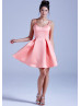 Satin Straps V Back Short Prom Dress
